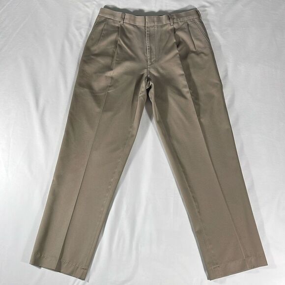 Lands' End mens brown Traditional Fit double pleated chino pants - size 34x31 - Picture 2 of 13